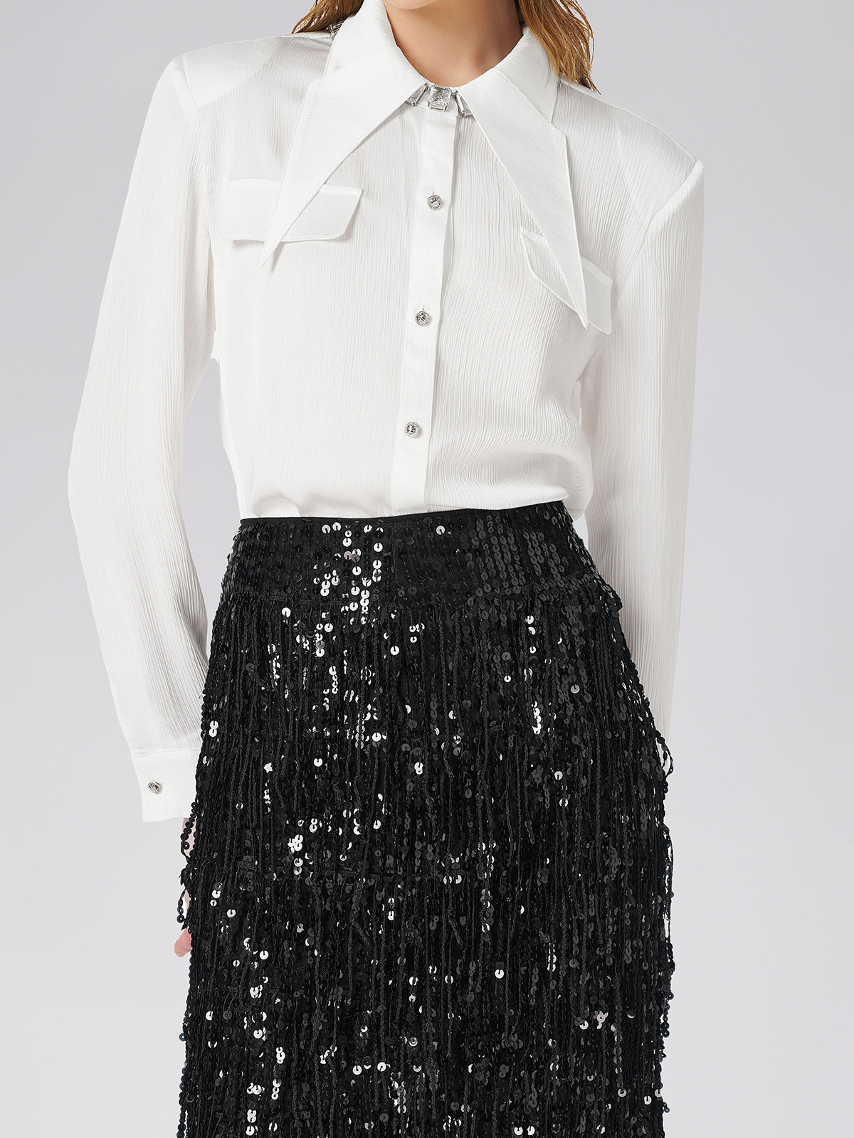 Thousand-folded Pointed Collar Shirt