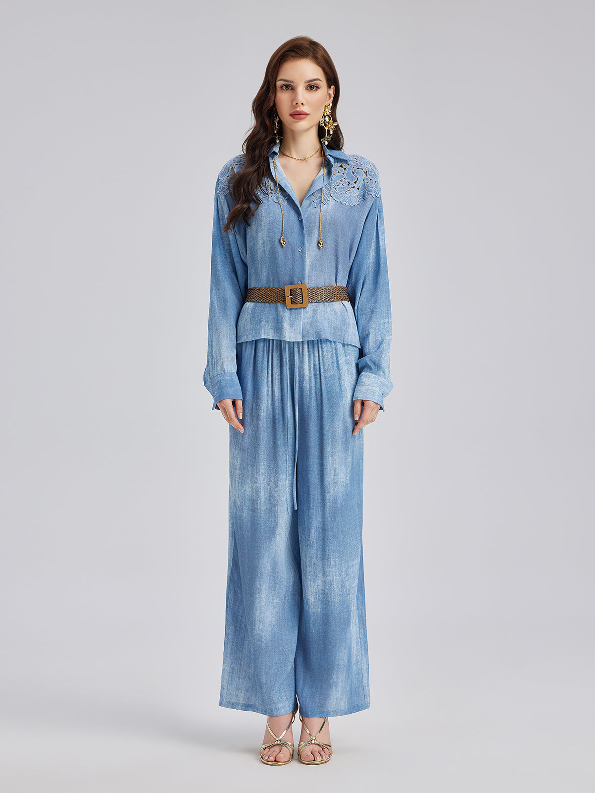 Appliqué Embroidery Denim Gradient Shirt