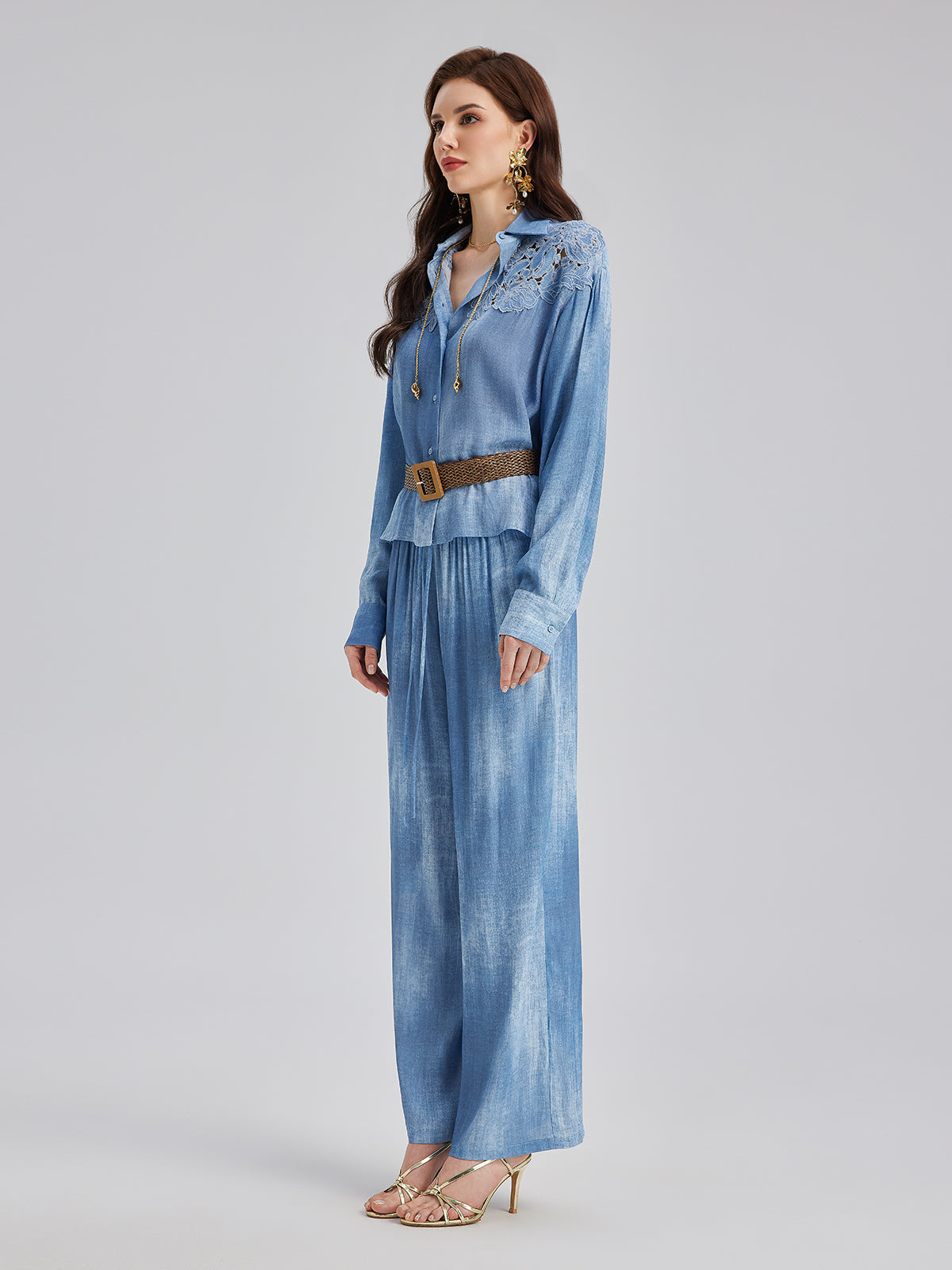 Appliqué Embroidery Denim Gradient Shirt