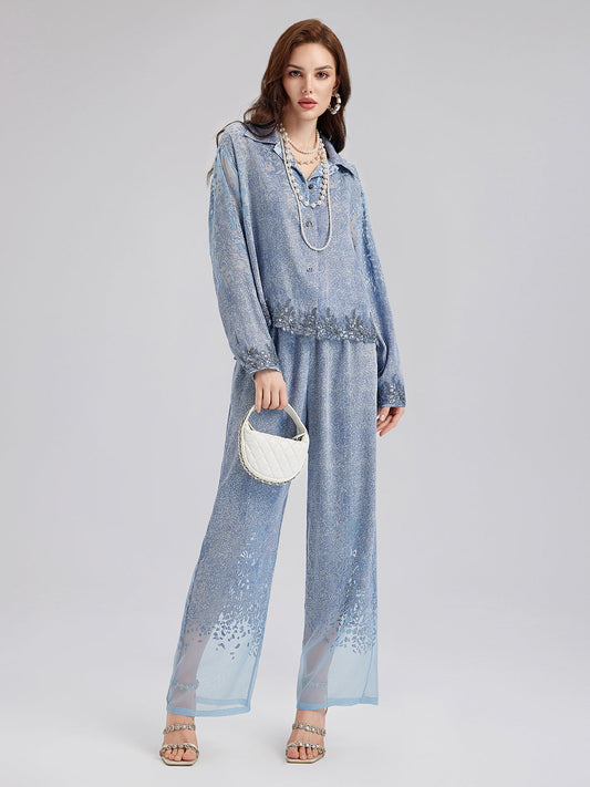 Custom Denim-Effect Gradient Lace Shirt