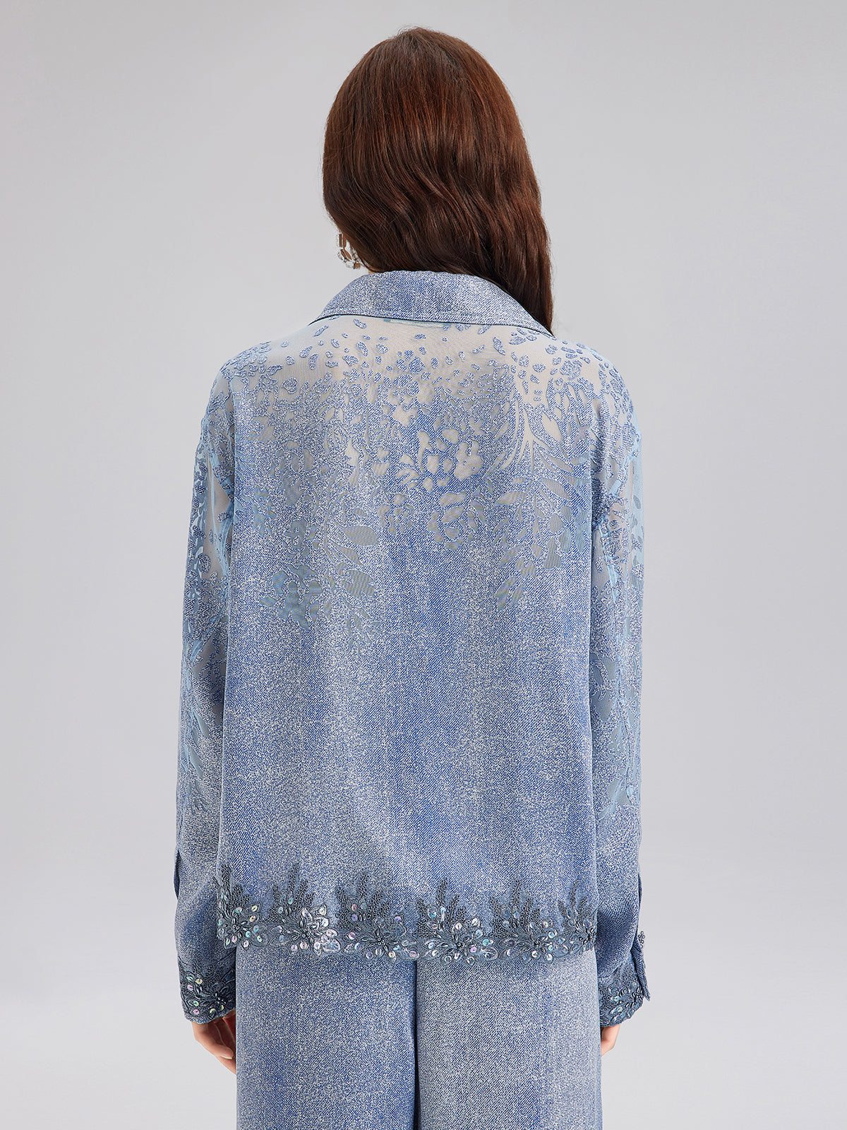 Custom Denim-Effect Gradient Lace Shirt