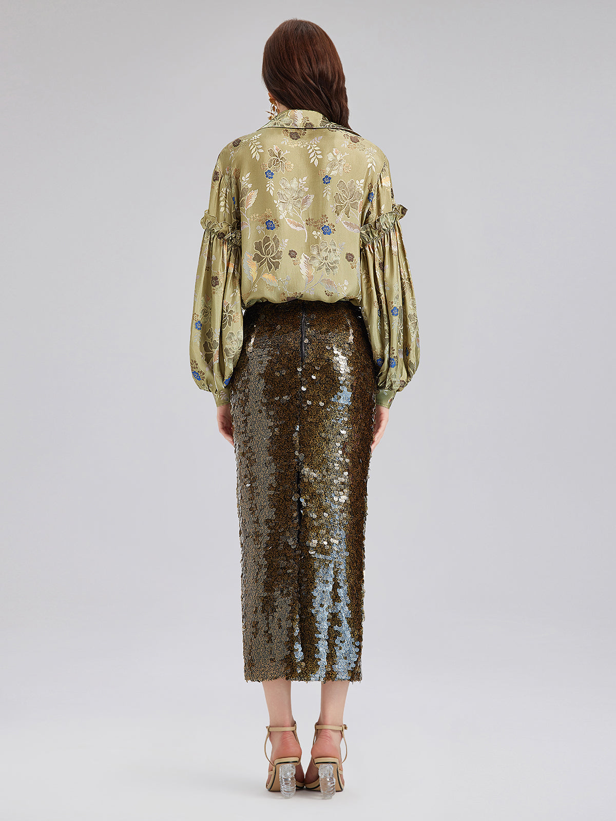 Vintage Mercerization Jacquard Ruffle Blouse