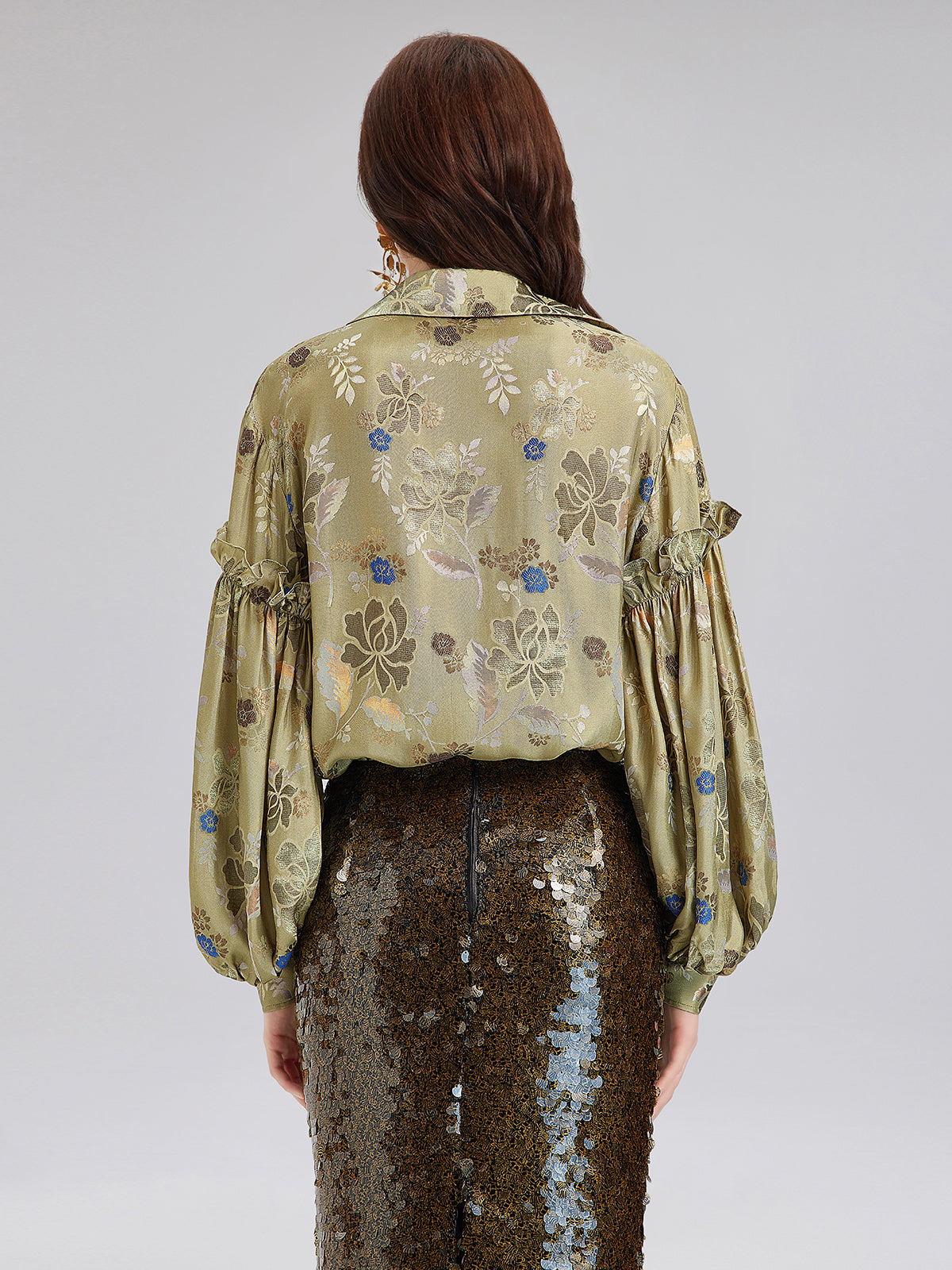 Vintage Mercerization Jacquard Ruffle Blouse