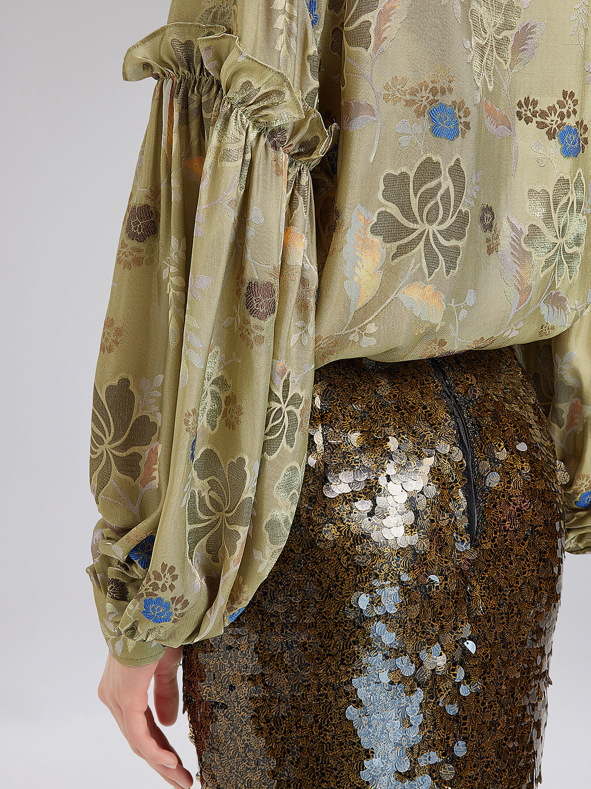 Vintage Mercerization Jacquard Ruffle Blouse