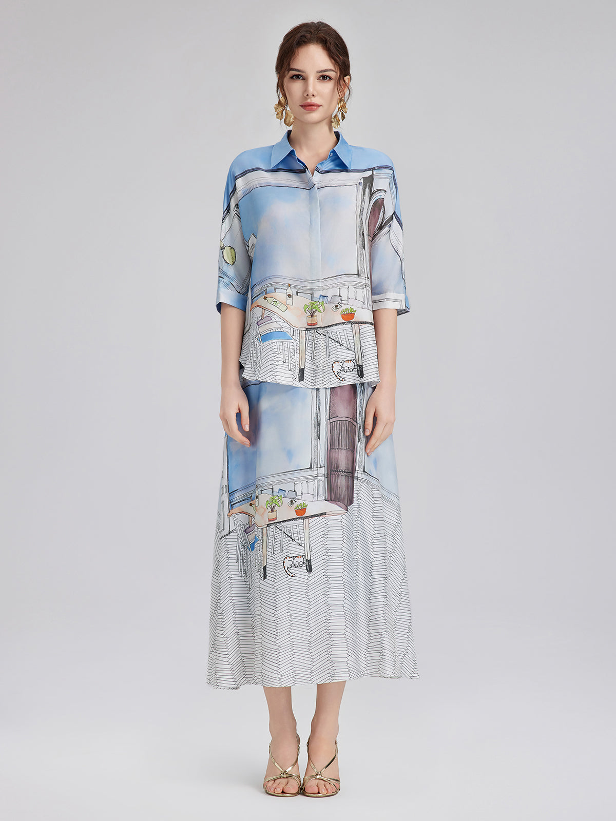 Silk Twill Printed Shirt (100% Silk)
