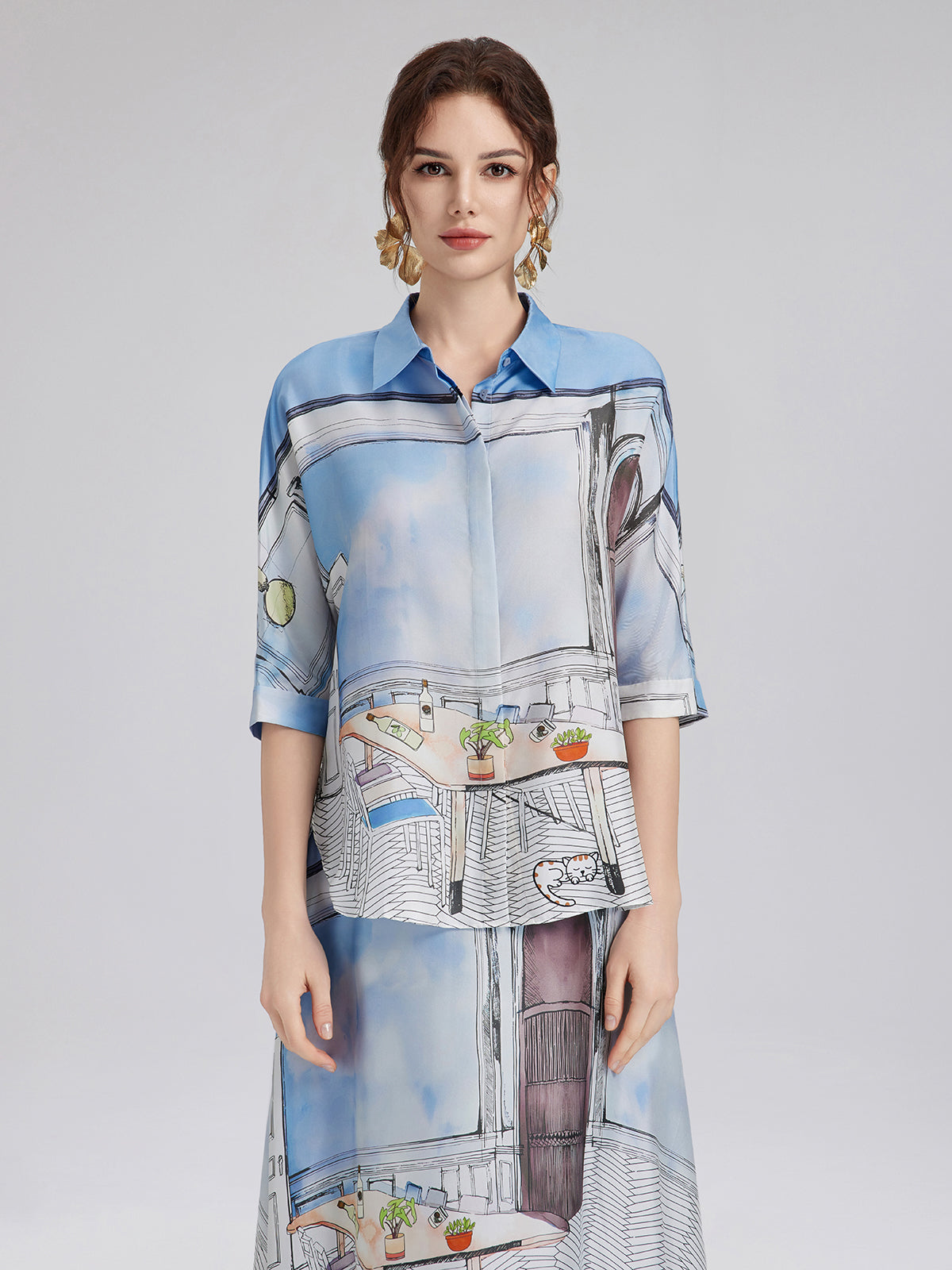 Silk Twill Printed Shirt (100% Silk)