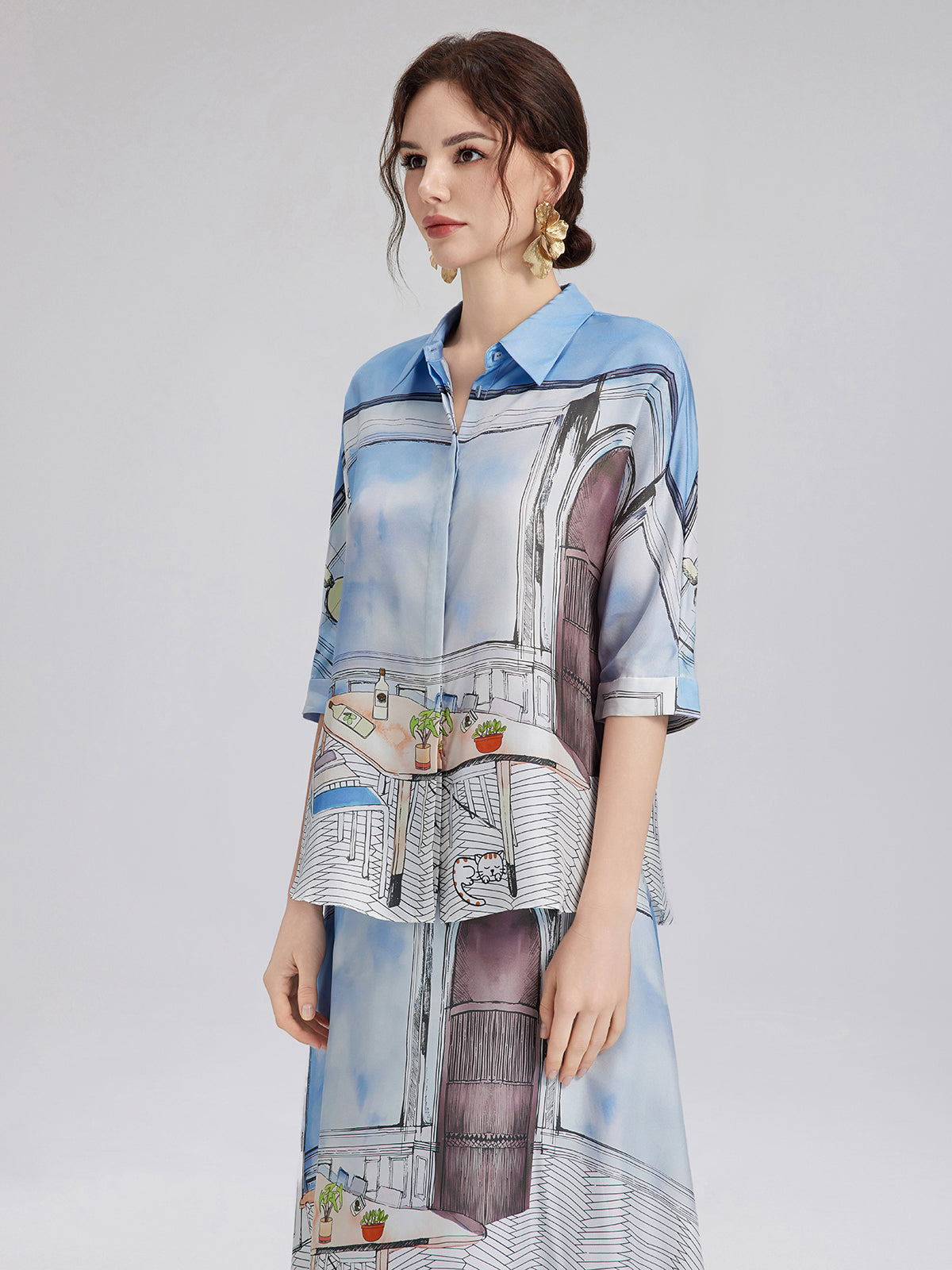 Silk Twill Printed Shirt (100% Silk)