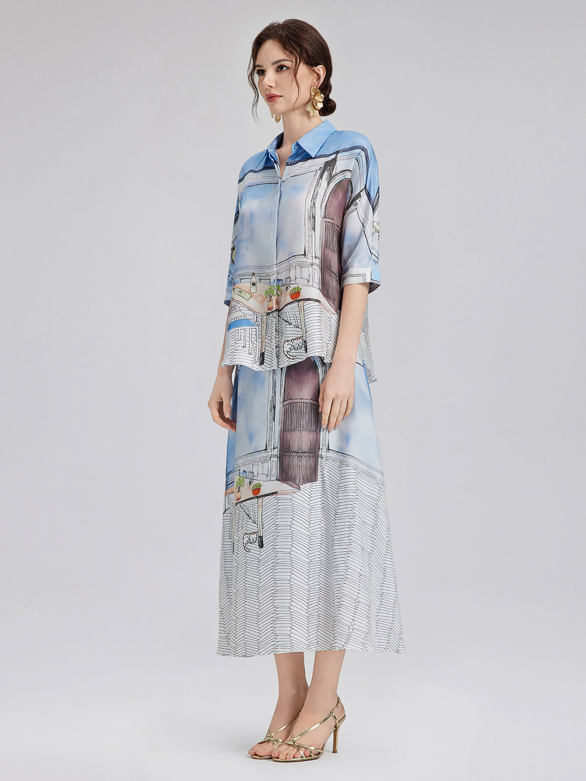 Silk Twill Printed Shirt (100% Silk)