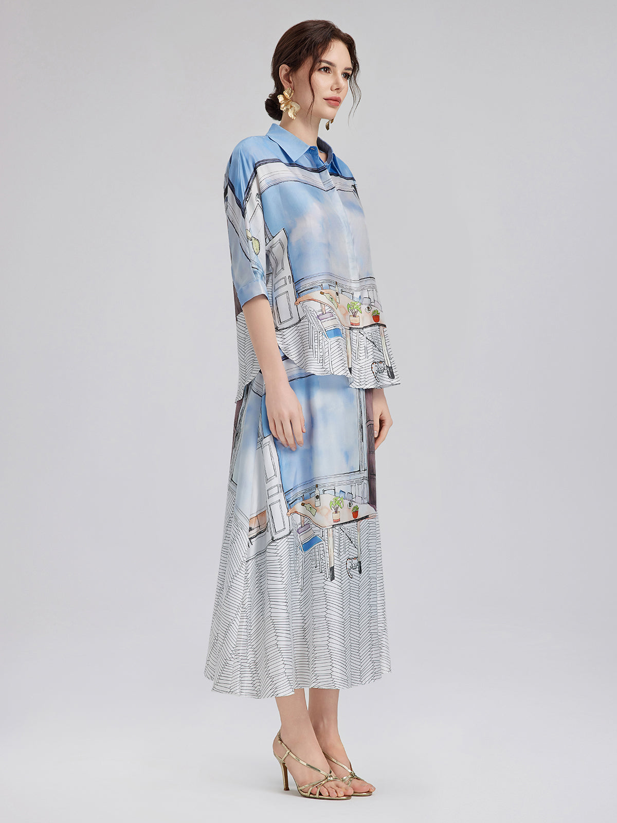 Silk Twill Printed Shirt (100% Silk)