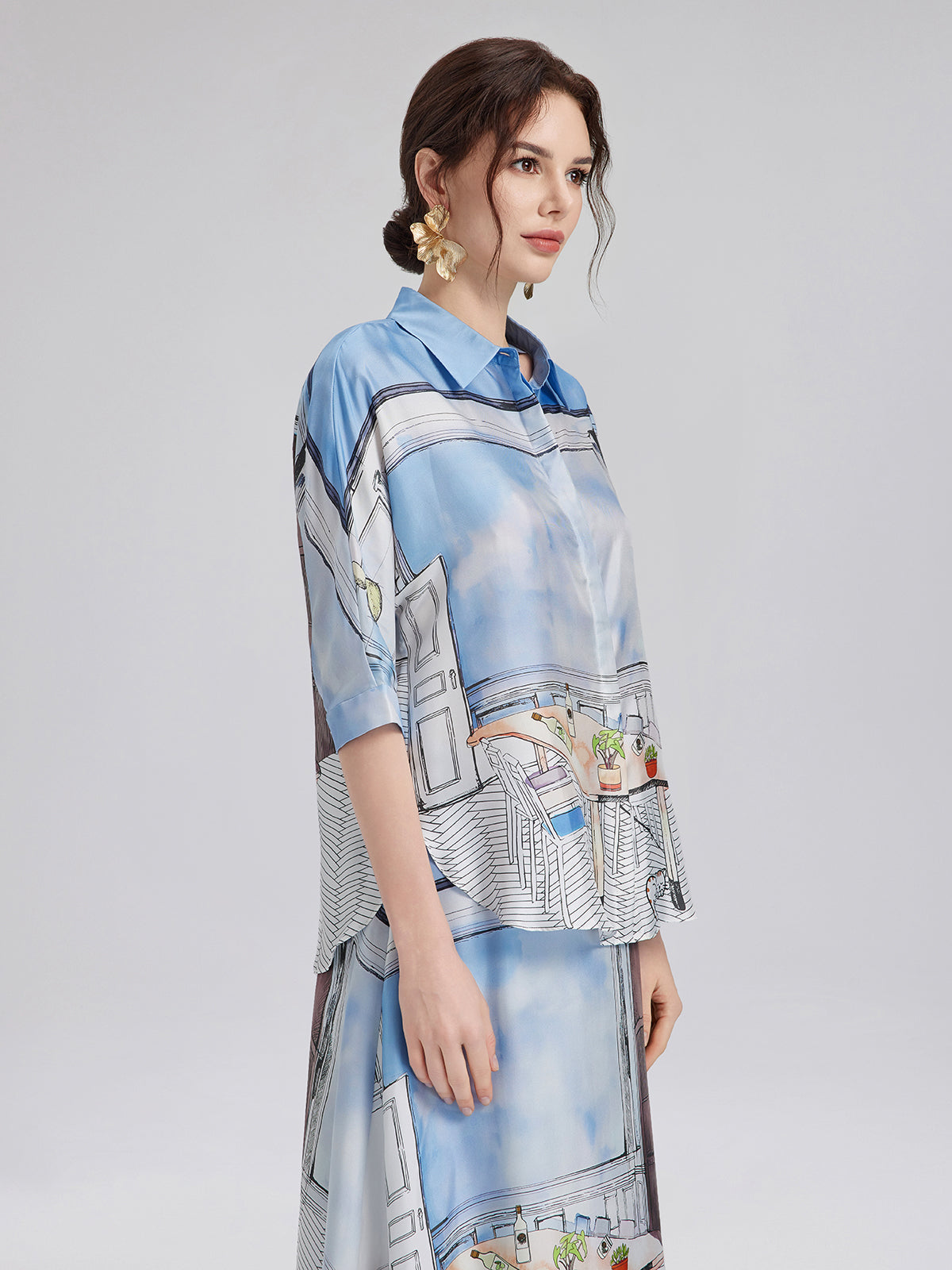 Silk Twill Printed Shirt (100% Silk)