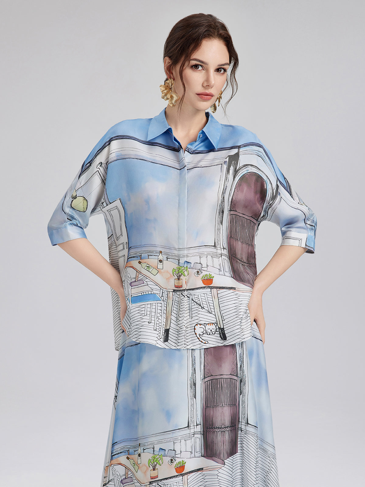 Silk Twill Printed Shirt (100% Silk)
