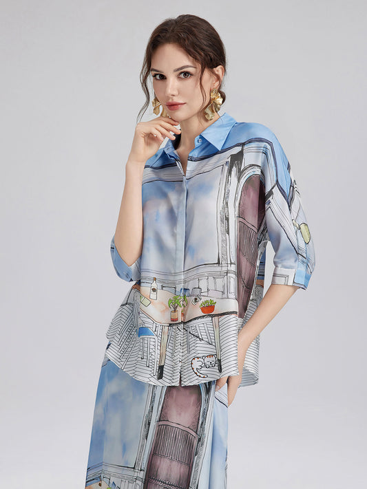 Silk Twill Printed Shirt (100% Silk)