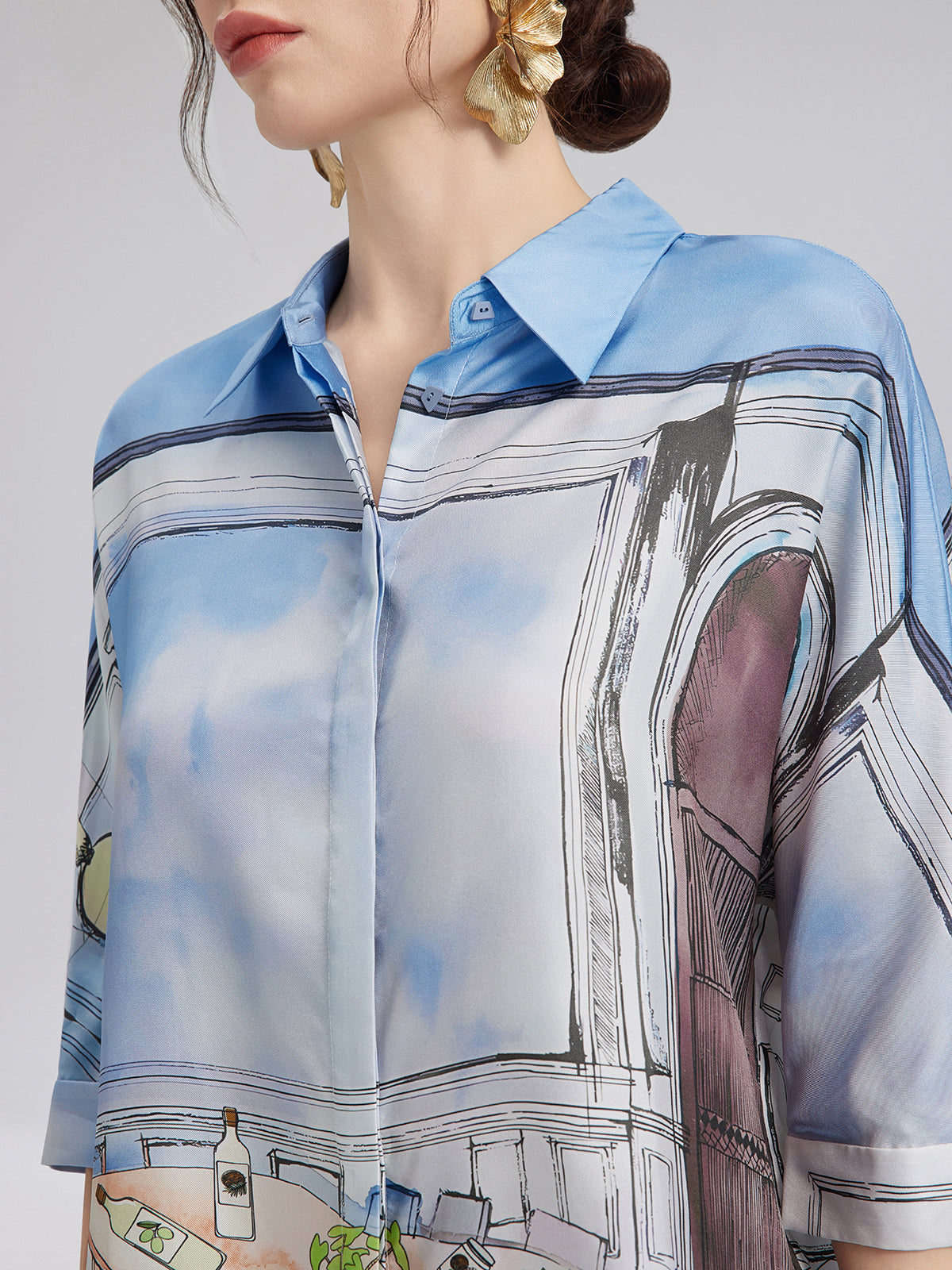 Silk Twill Printed Shirt (100% Silk)
