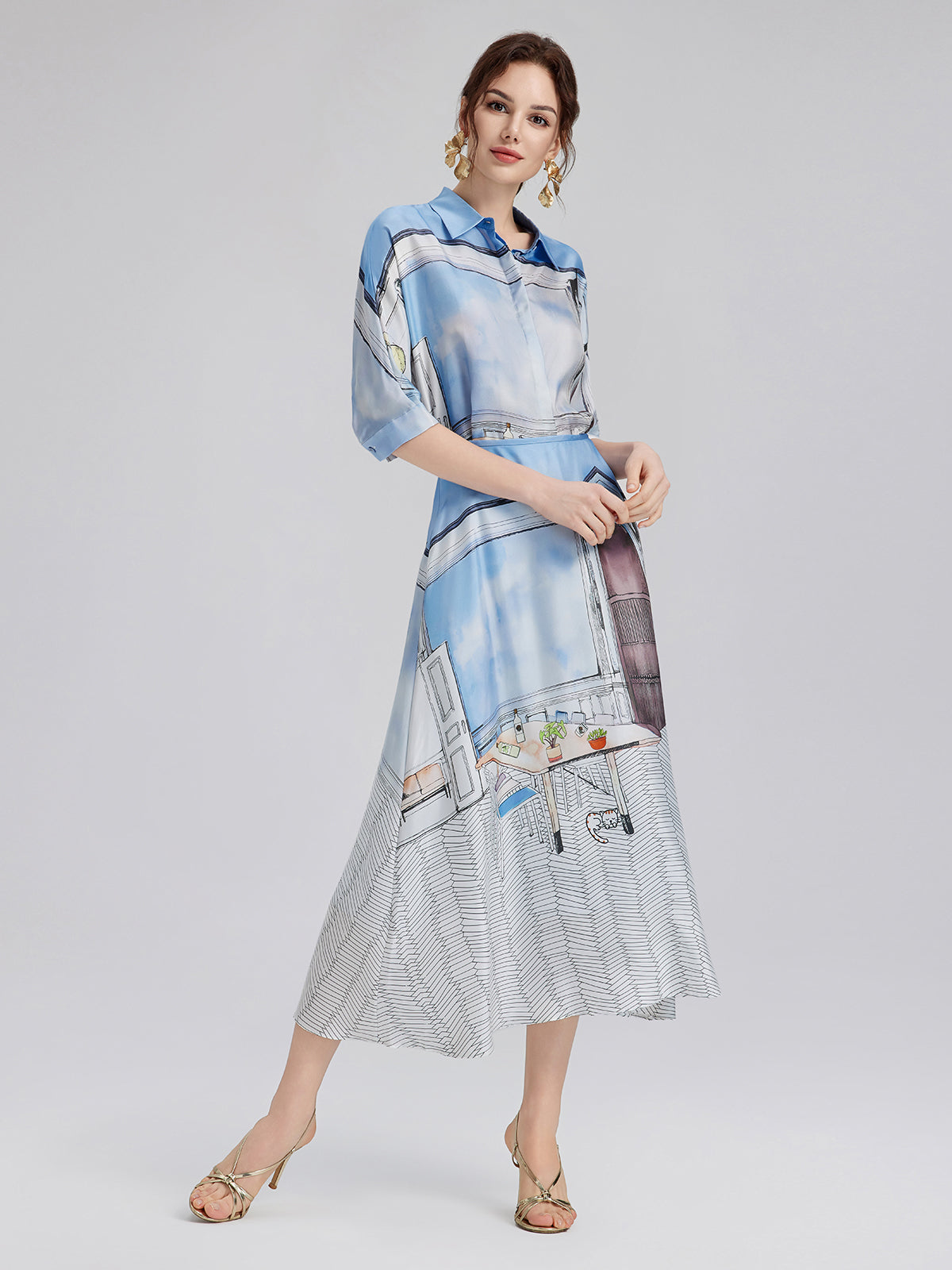 Silk Twill Printed Shirt (100% Silk)