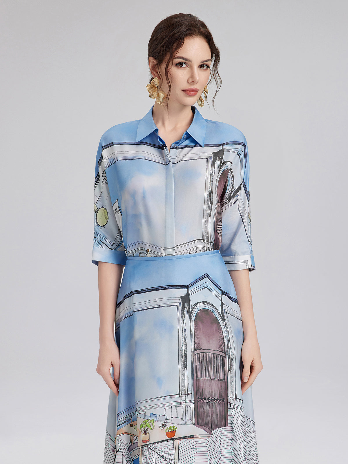 Silk Twill Printed Shirt (100% Silk)