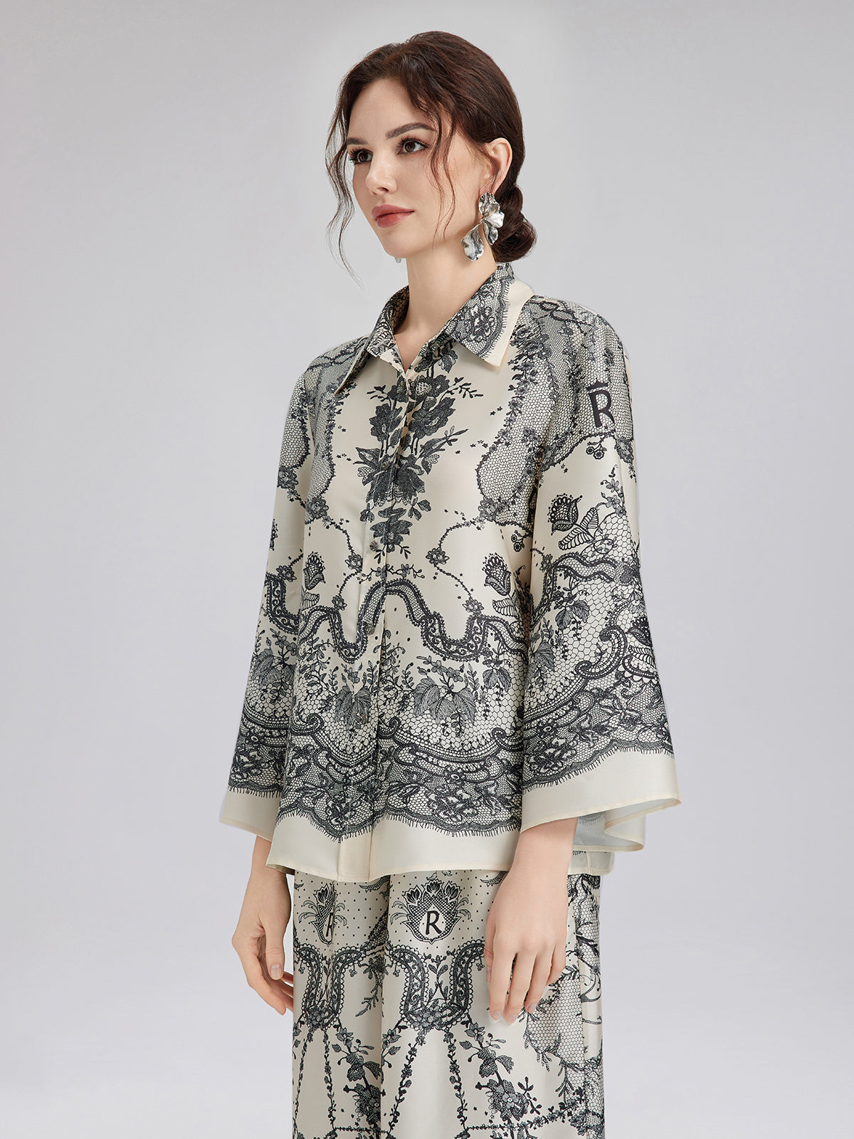 Black Eyelash Lace Turn-down Collar Shirt