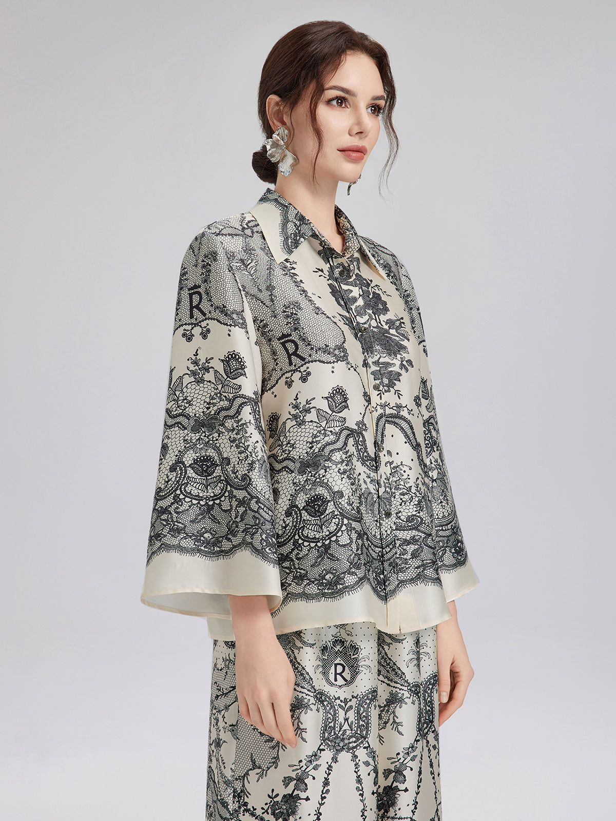 Black Eyelash Lace Turn-down Collar Shirt