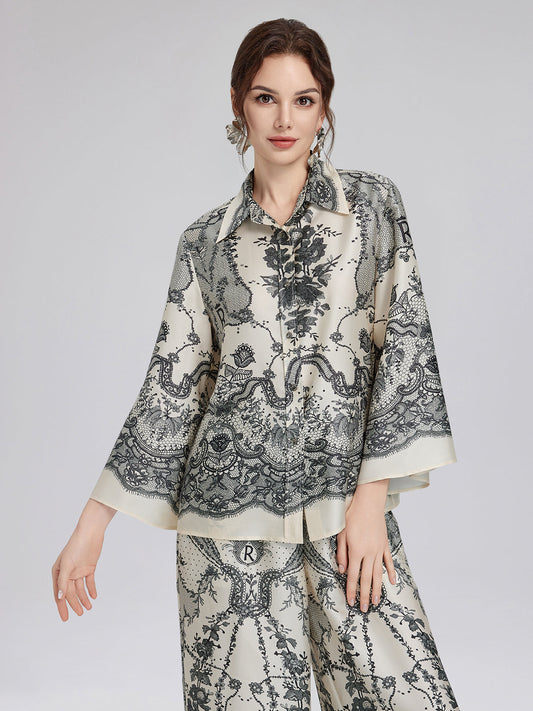 Black Eyelash Lace Turn-down Collar Shirt