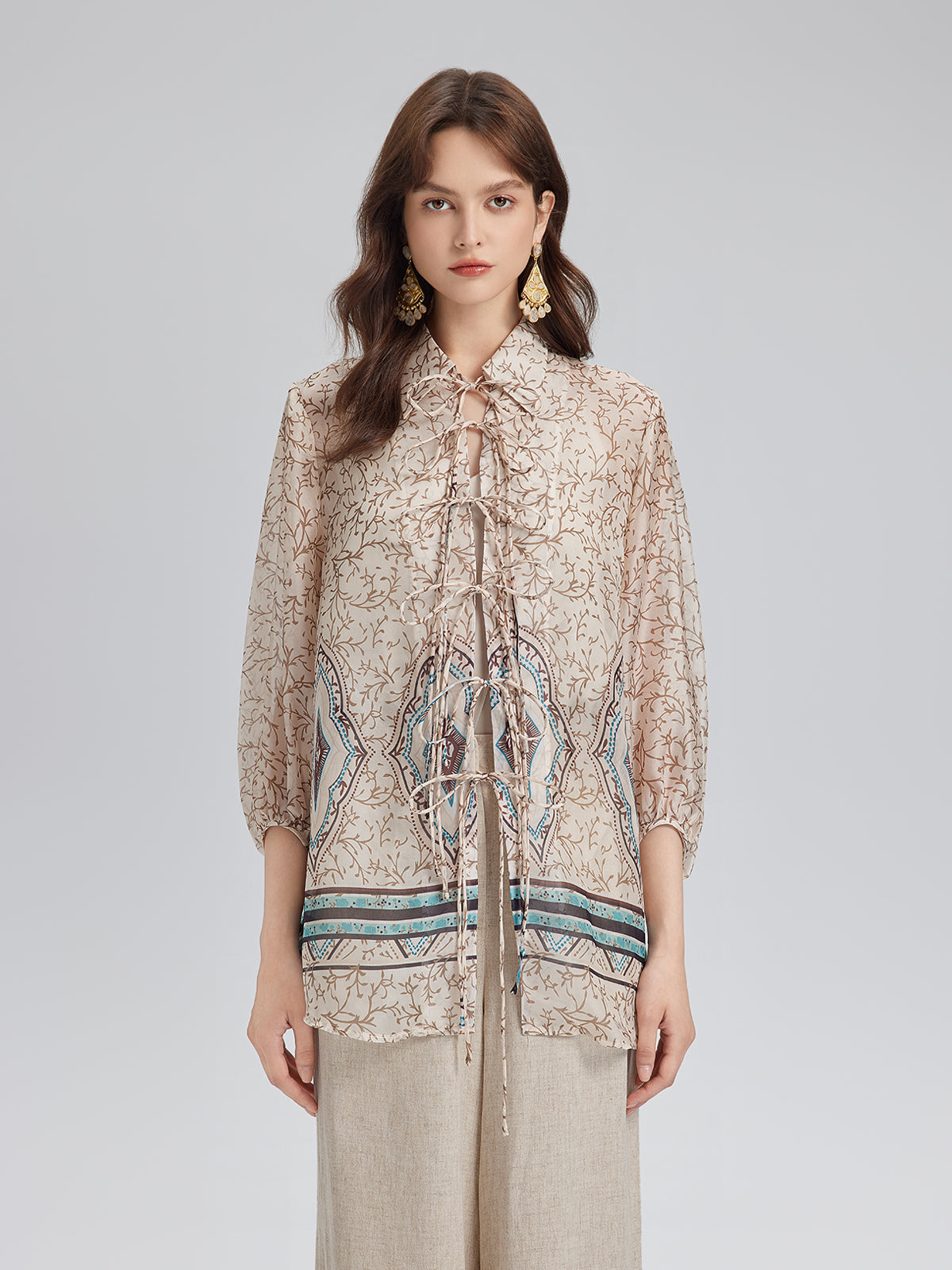 Tie-Front Vintage Floral Top
