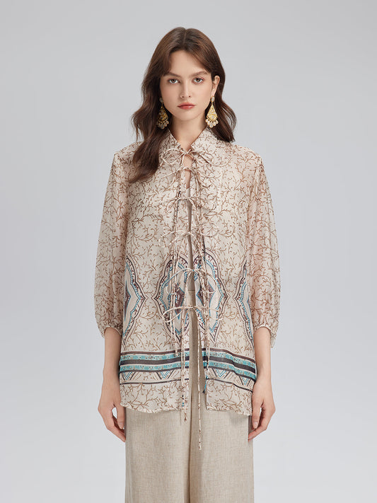 Tie-Front Vintage Floral Top