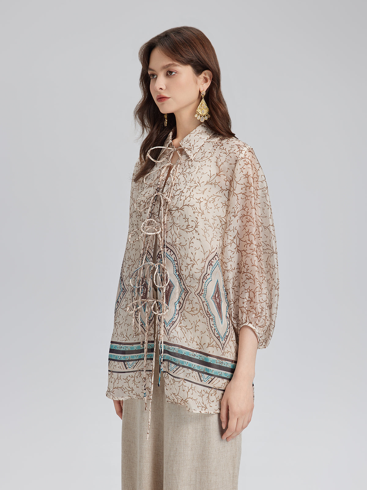 Tie-Front Vintage Floral Top