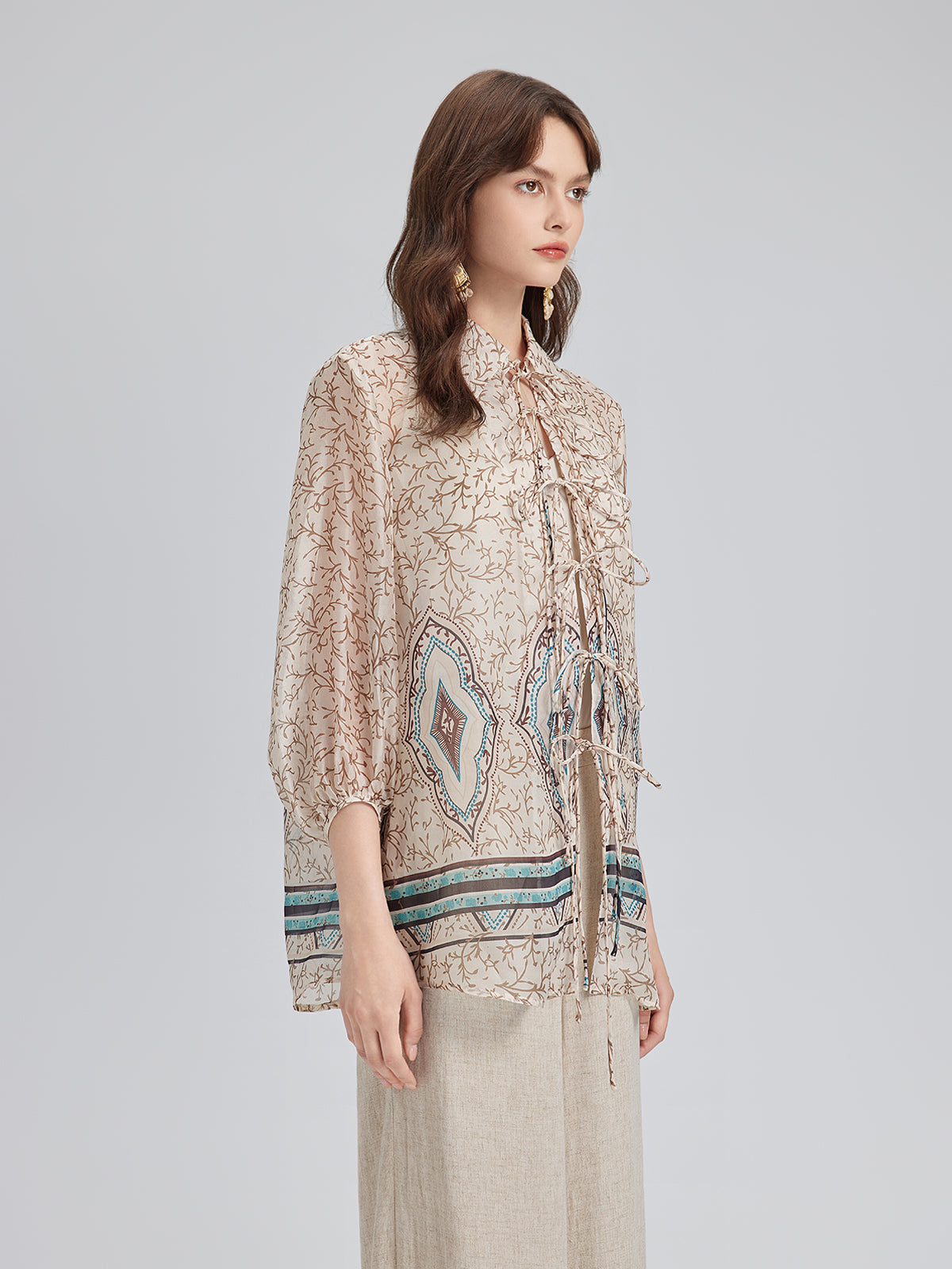 Tie-Front Vintage Floral Top