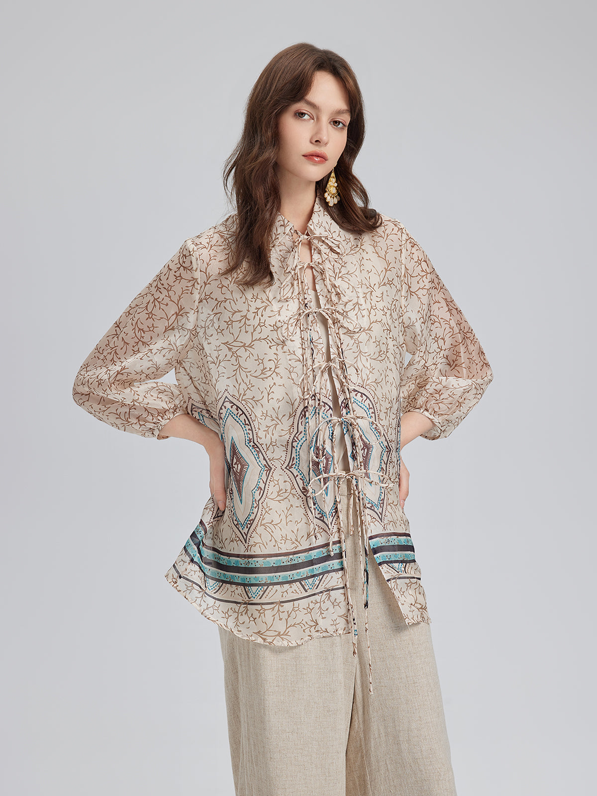 Tie-Front Vintage Floral Top