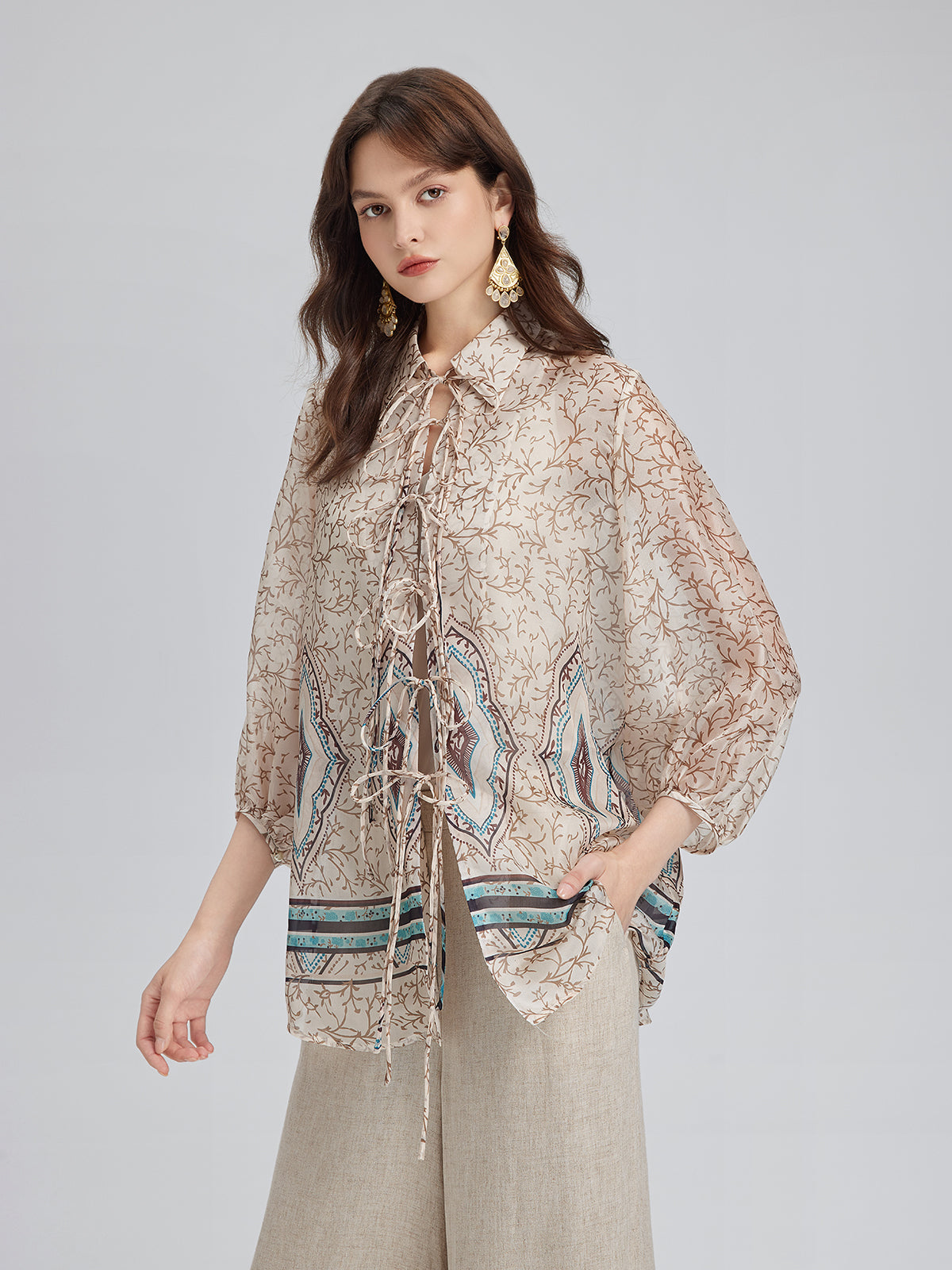 Tie-Front Vintage Floral Top