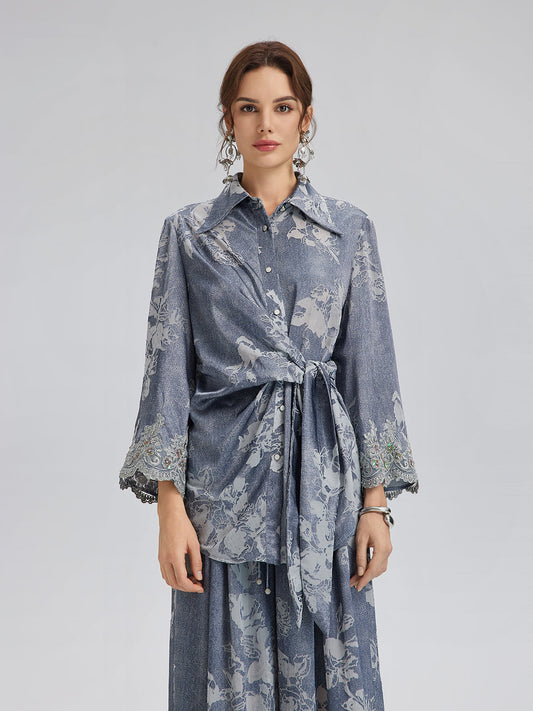 Burnout Floral Tie-Front Shirt