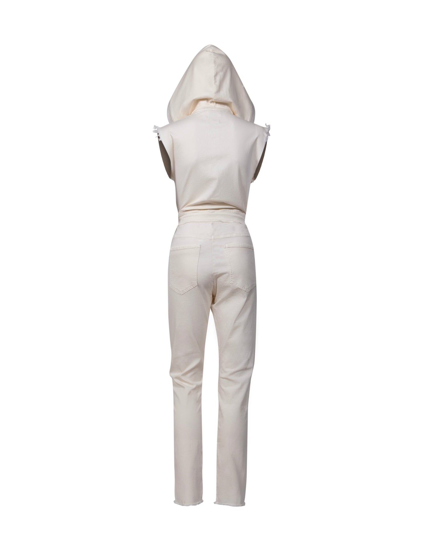 The Carly Hooded Denim Jumpsuit in White