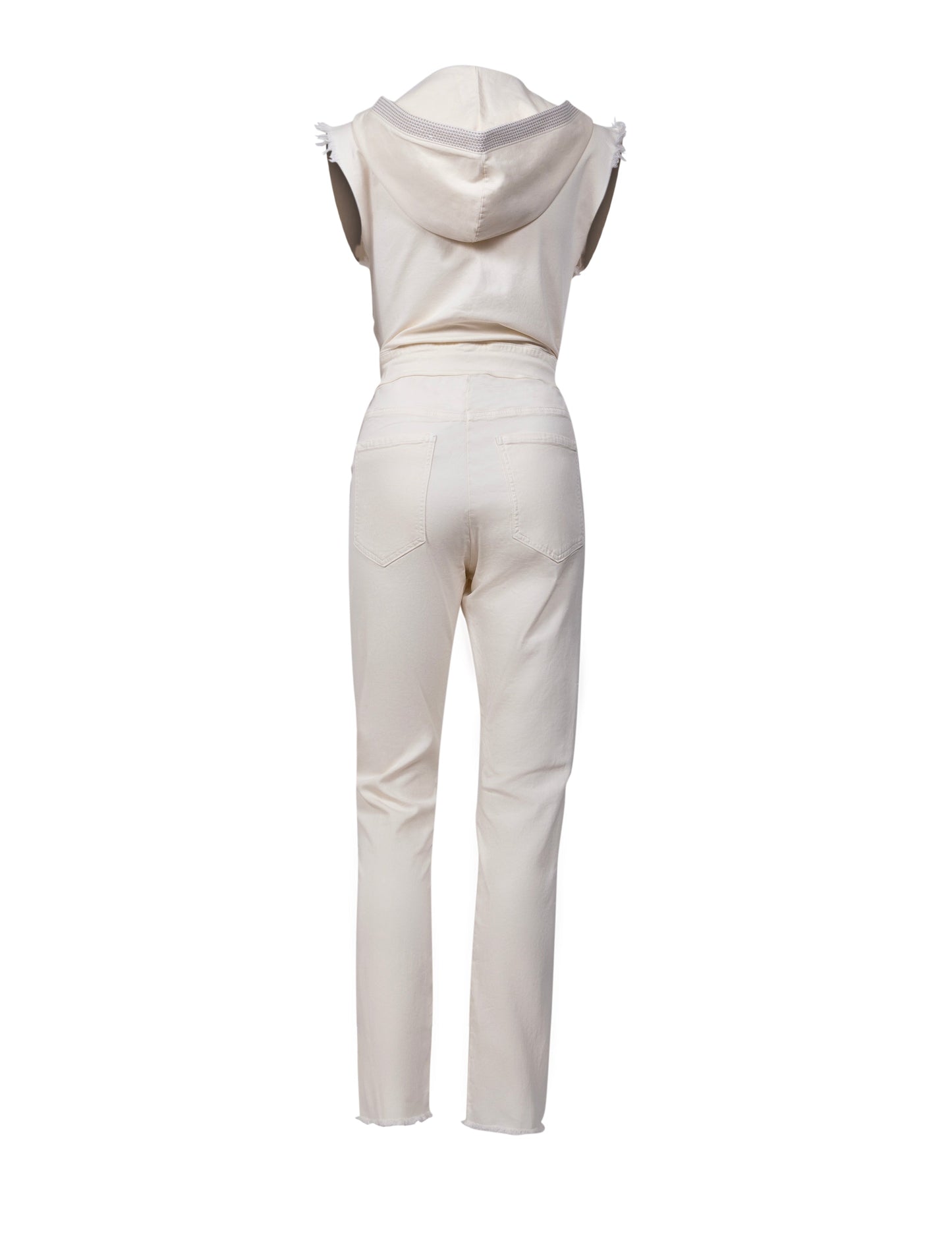 The Carly Hooded Denim Jumpsuit in White