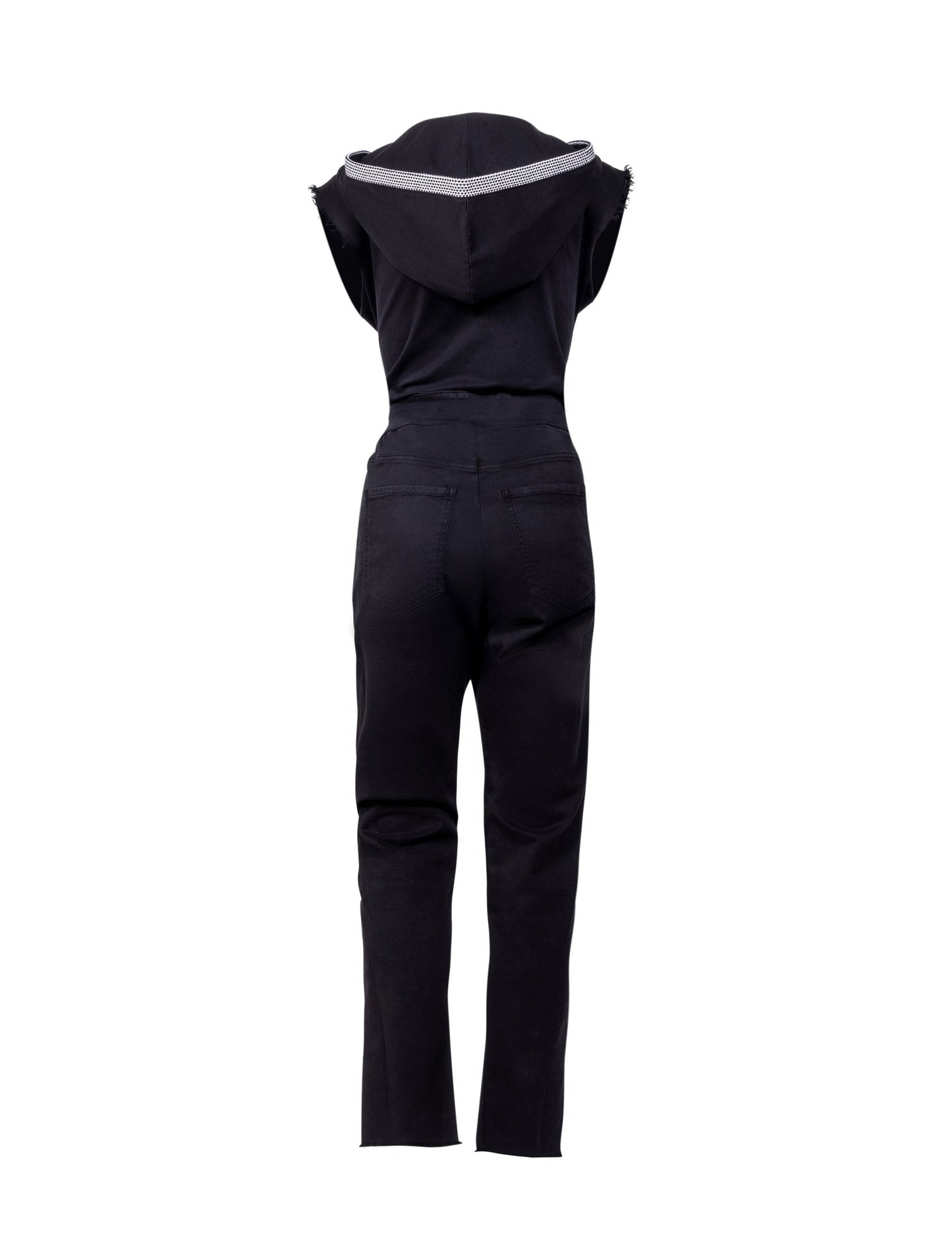 The Carly Hooded Denim Jumpsuit in Black