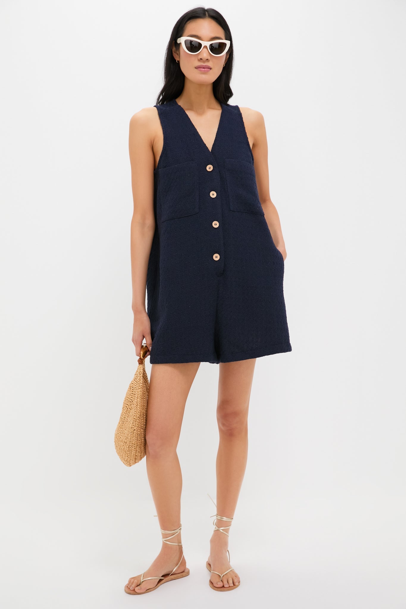 Navy Textured Myla Romper