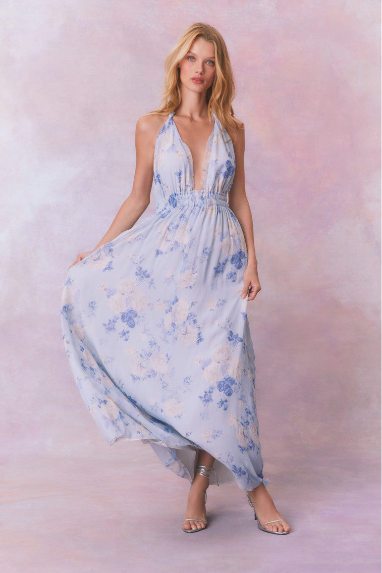 Love Heirloom Print Halter Maxi Dress