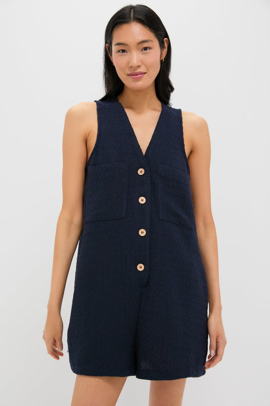Navy Textured Myla Romper