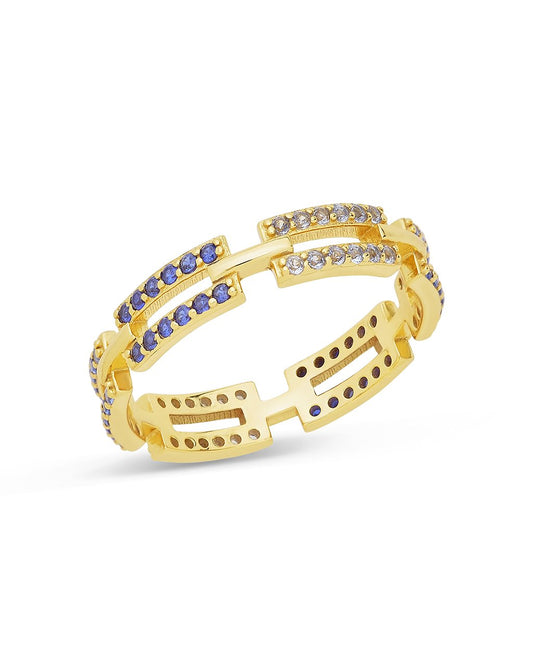 Sterling Silver Sapphire Ombre CZ Linked Ring