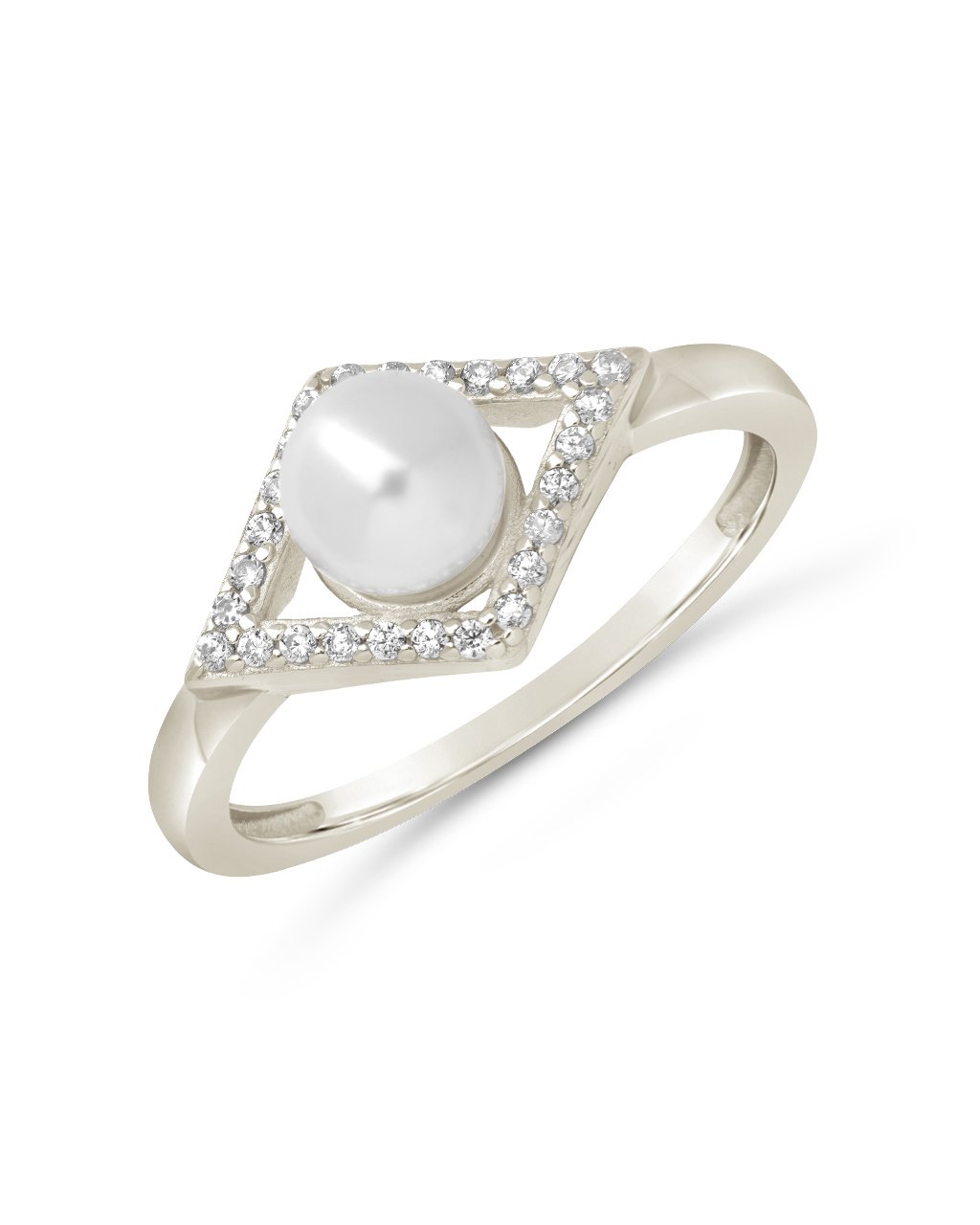 Sterling Silver Alessia CZ & Pearl Evil Eye Ring