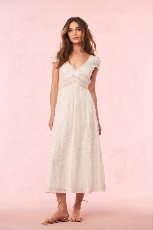 Suvi Cotton Midi Dress - WHITE