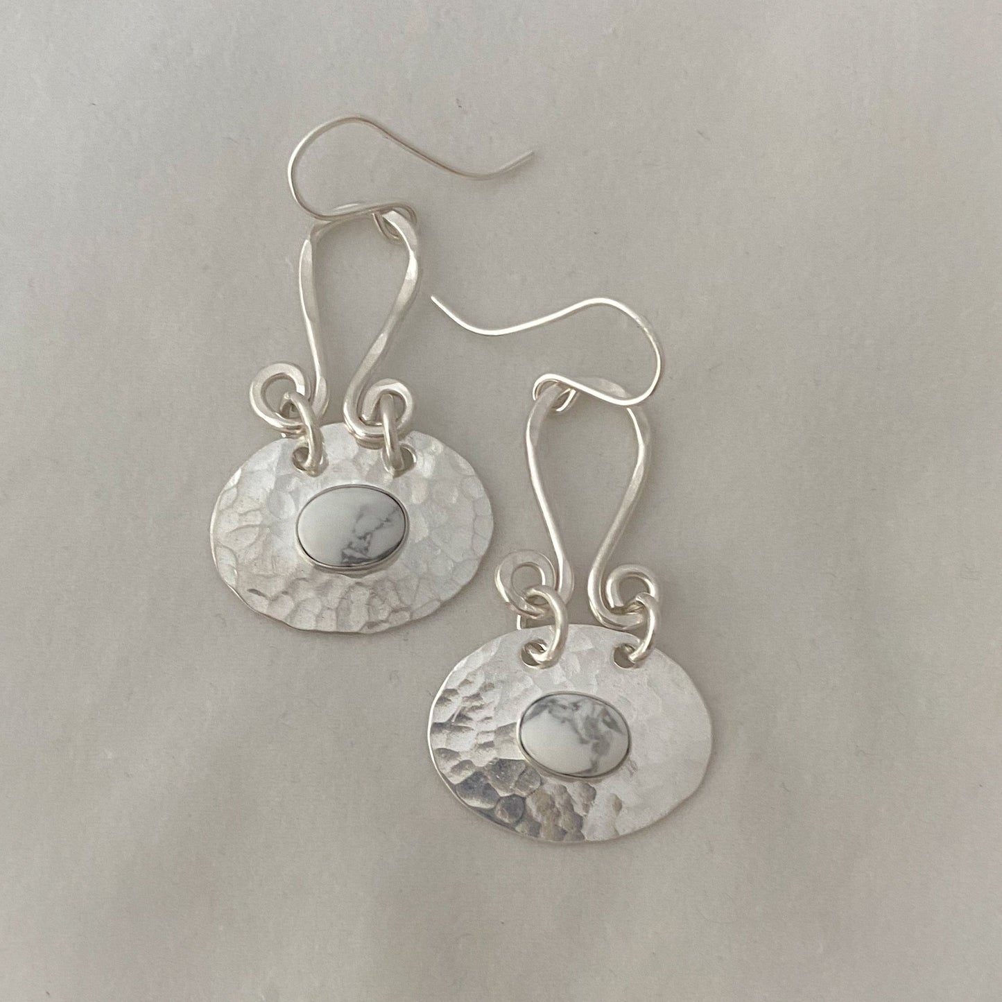 Oval White Howlite Earrings