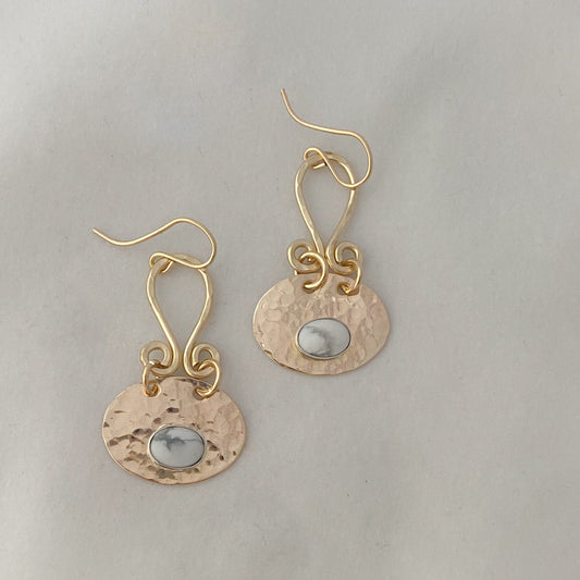 Oval White Howlite Earrings