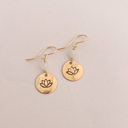 Moonstone and Lotus Earrings